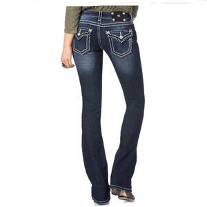 MISS ME Loose Saddle Stitch Border Bootcut Jeans (JS5014B58)